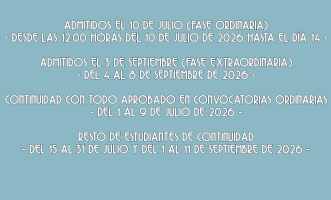 Plazos de matrícula - Curso 2026/27