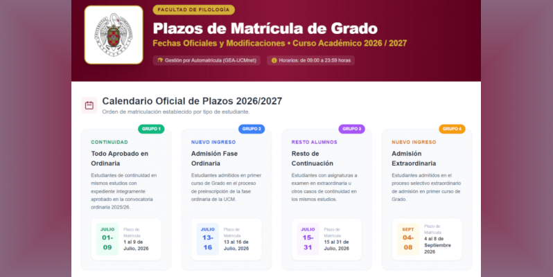 Plazos de matrícula - Curso 2026/27